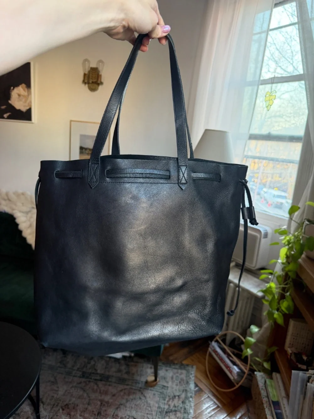 Madewell 100% Leather Black Drawstring Transport Tote - Picture 8 of 8